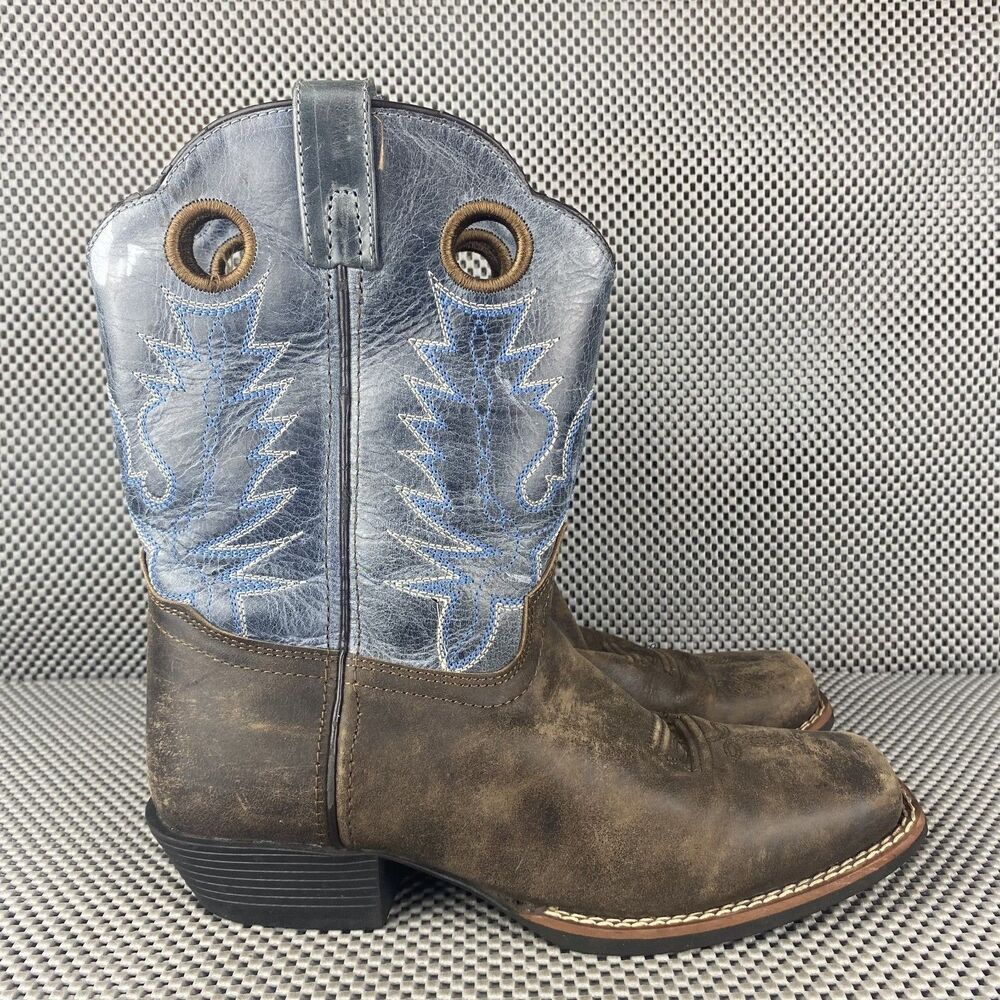 Smoky Mountain Cowboy Boots Mens Size 6 Leather Brown Western Blue Square Toe